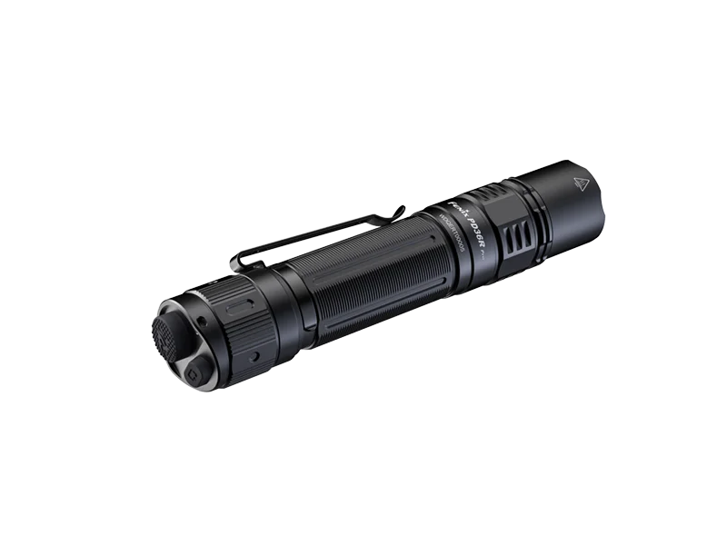 Fenix PD36R PRO Review: The Best Tactical Flashlight for Everyday Carry? Close up of Fenix PD36R PRO tactical switch and dual-function tail cap button